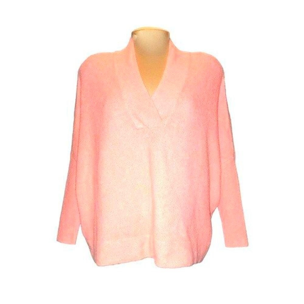 Anthropologie‎ Coral Pink Fuzzy Ribbed Sleeve Shawl Neck Sweater Size XS